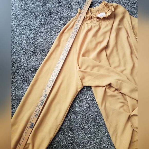 Marina Rinaldi Tunic Blouse Gathered Neckline Long Balloon Sleeves Gold Size 22 - Picture 9 of 13